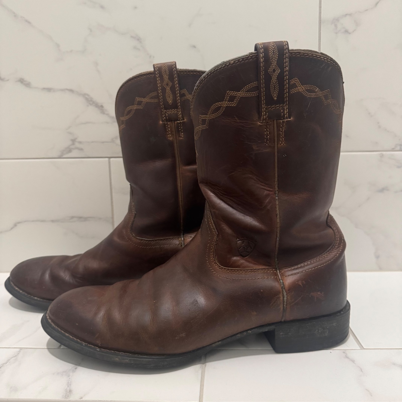 Ariat Heritage Roper Boots Mens 12d Brown Leather Western Cowboy Ranch Work